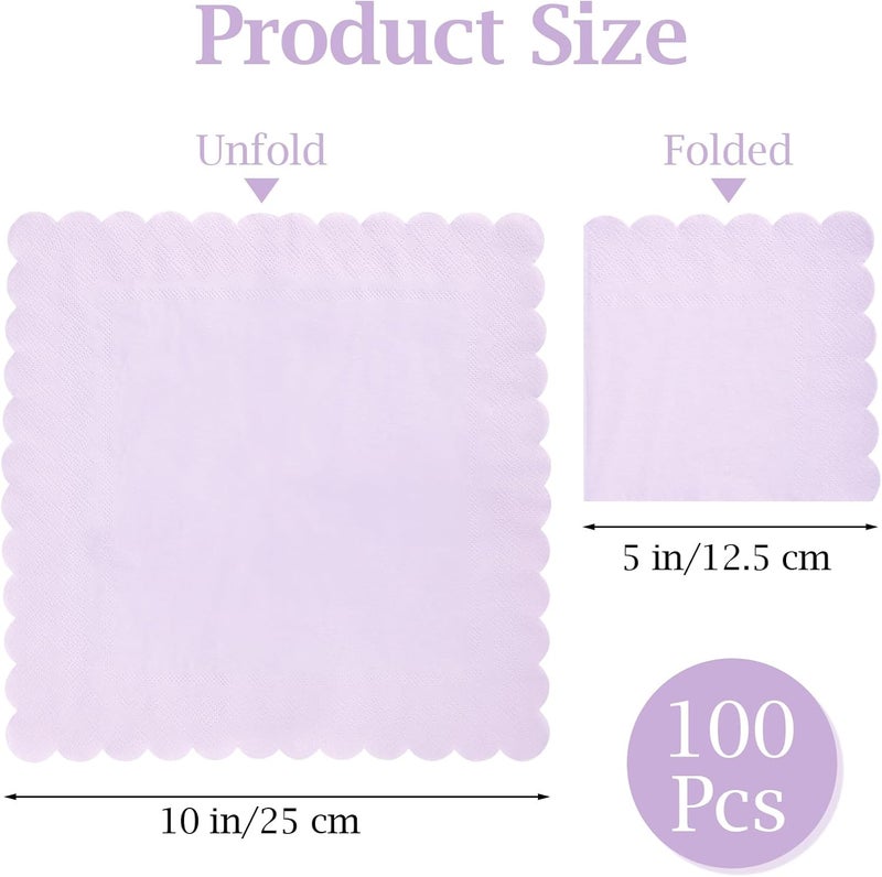Hoiny 100 Pcs Cocktail Napkins, 2-Ply 5 x 5 Inches Disposable Scalloped Napkins, Thick Premium Dessert Napkins for Party, Wedding, Dinner, Birthday, Anniversary, Festival (Light Purple) - Image 2